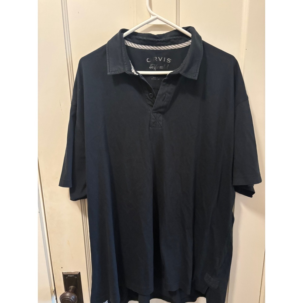 Orvis Surfwashed Polo Shirt Mens XXL Black Short Sleeve Cotton Casual Top